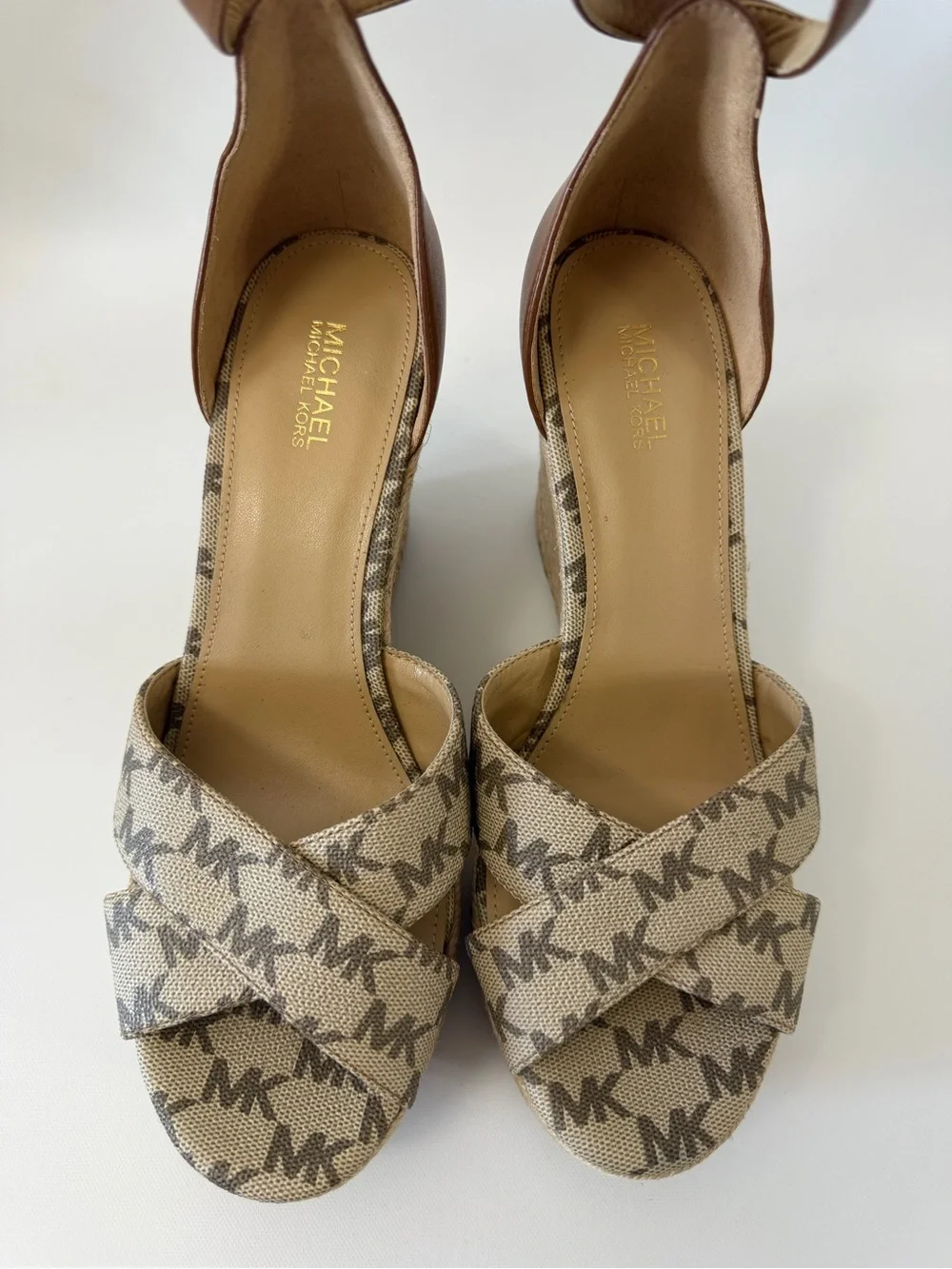Michael Kors MK Logo Espadrille Wedge Sandals Women’s Size 7.5M Ankle Strap